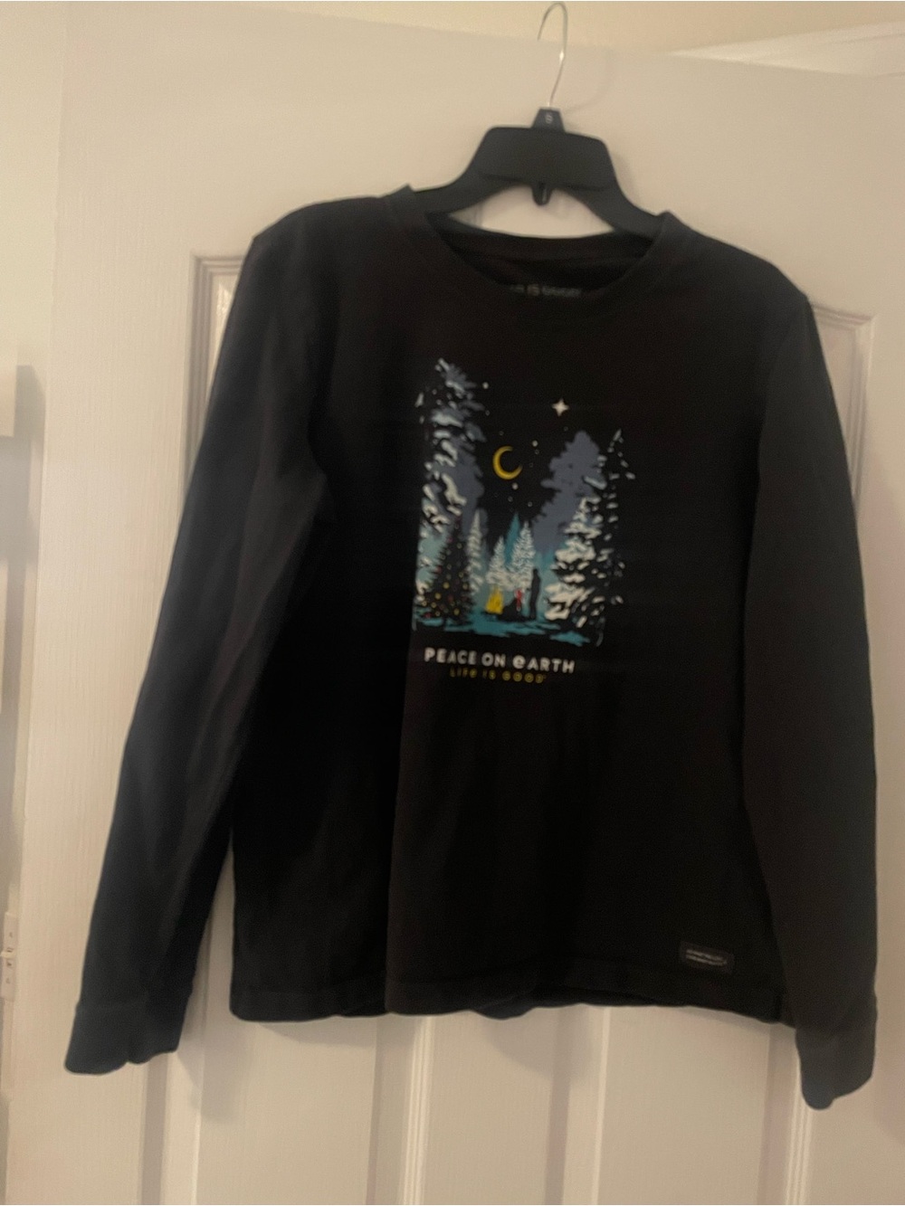Life is Good Peace on Earth Long Sleeve Shirt Women’s XL Crusher Tee Navy